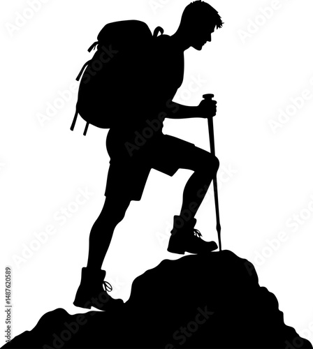 Mountain Hiker Silhouette with Backpack"