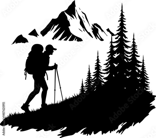 Mountain Hiker Silhouette with Backpack"