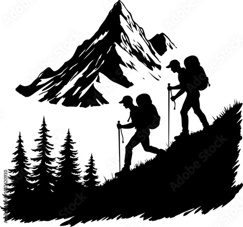 Mountain Hiker Silhouette with Backpack"