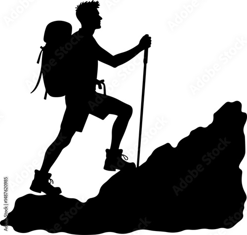 Mountain Hiker Silhouette with Backpack"