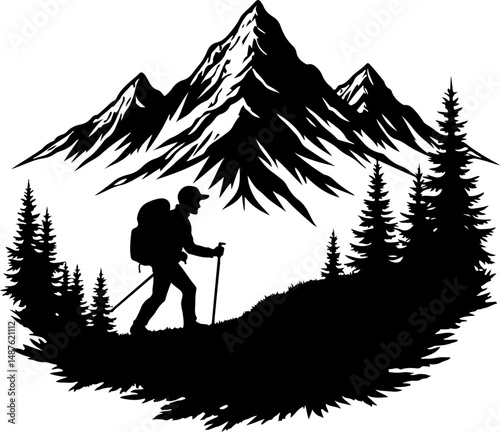 Mountain Hiker Silhouette with Backpack"
