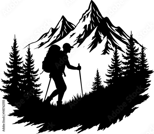 Mountain Hiker Silhouette with Backpack"