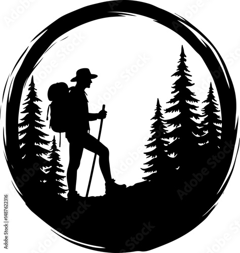 Mountain Hiker Silhouette with Backpack"