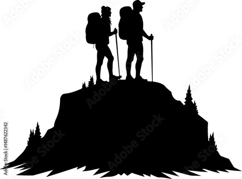 Mountain Hiker Silhouette with Backpack"
