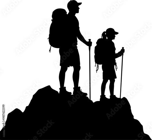 Mountain Hiker Silhouette with Backpack"