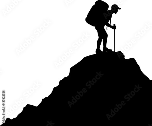 Mountain Hiker Silhouette with Backpack"