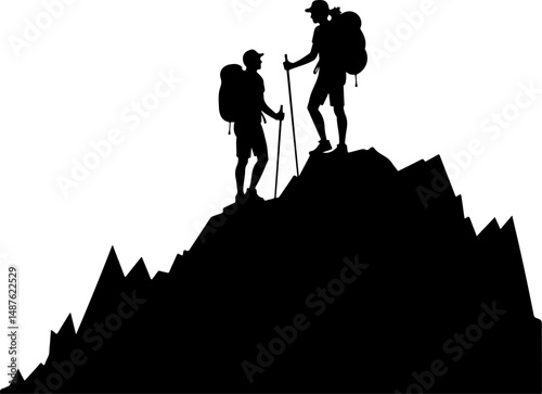 Mountain Hiker Silhouette with Backpack"