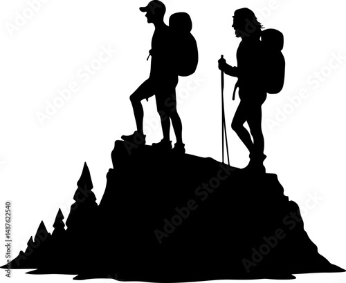 Mountain Hiker Silhouette with Backpack"