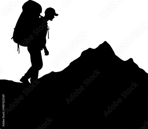 Mountain Hiker Silhouette with Backpack"