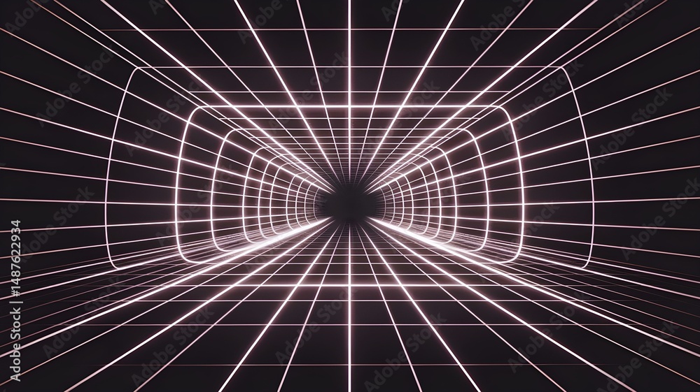 Fototapeta premium Wireframe Grid Tunnel: Abstract Futuristic Background for Technology Designs
