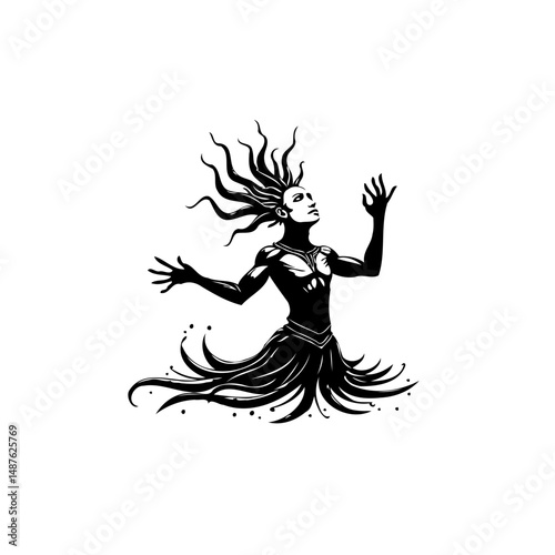 Abstract ethereal figure with flowing forms in a monochrome artistic display