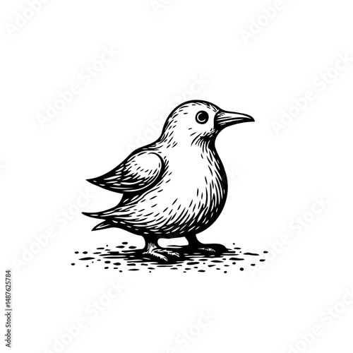 Monochrome portrayal of a diminutive bird, illustrated with distinct sketching