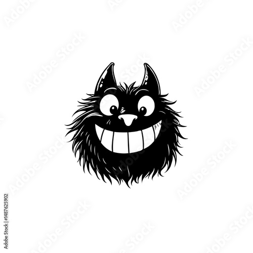 Whimsical feline face illustration, radiating charm, fun, and mischievousness