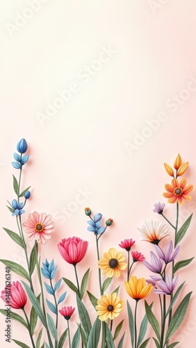 Colorful floral arrangement on pink background or Vibrant flowers against a soft pink backdrop