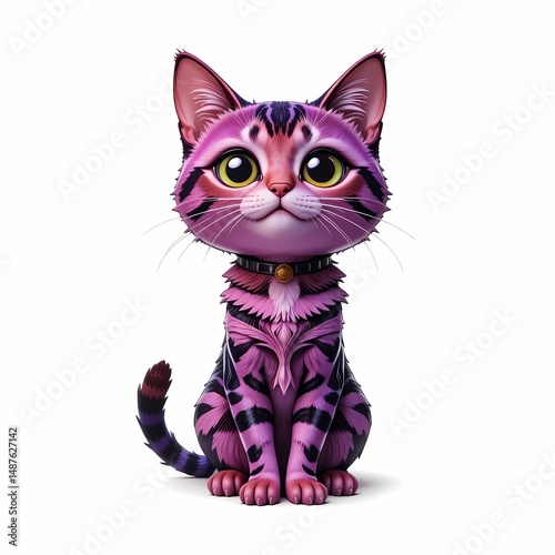 Fluffy 3D cat figure with soft textures on white