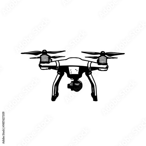 Isolated illustration of a quadcopter drone, showcasing minimalist design and clarity