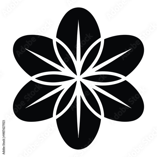 Samoan Tapa Flower Silhouette, Vector, Illustration, Icon, Logo, White Background.