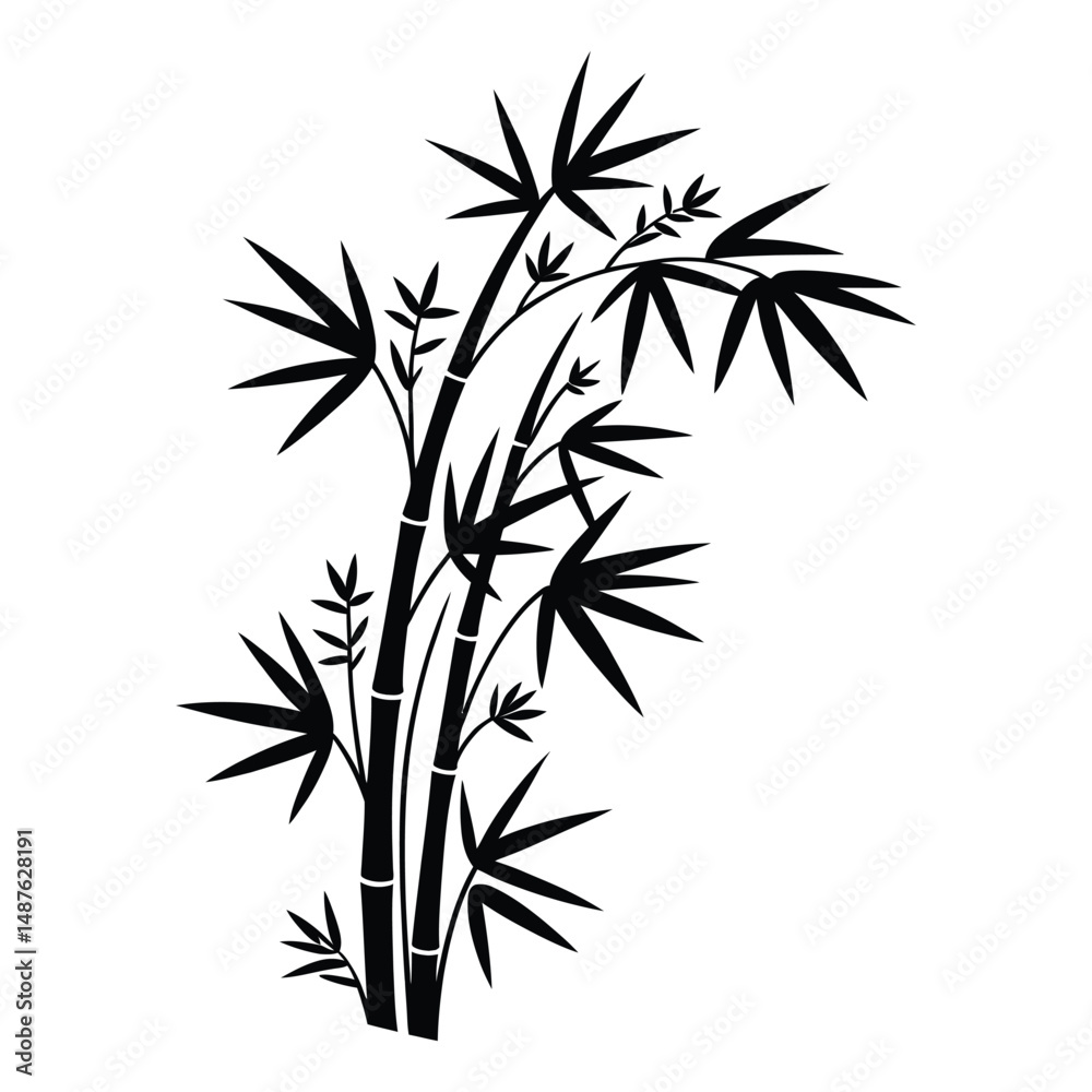 Fototapeta premium Bamboo Silhouette, Vector, Illustration, Icon, Logo, White Background.