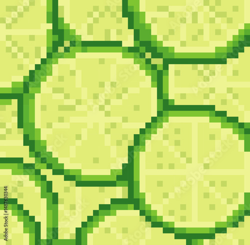 Pixel art generated image of green lime slices. The image is a pixelated pattern of lime slices, with each slice having a green color. The image has a bright and cheerful mood