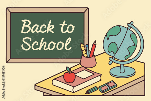 A blackboard with the words back to school written on it. High quality a