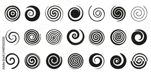 Funnel or swirl icons. Black vortex logo. Set of spiral element. Funnel icon collection