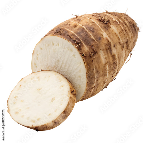 Whole taro root on transparent background