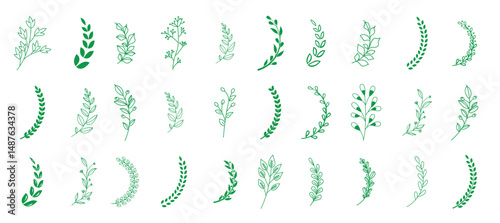Set of floral branches. Laurel wreaths. Foliate laurels branches. Award winner champion. Vector illustration