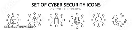 Cyber security icon set. Secured network icons. Technology concept. Vector illustration