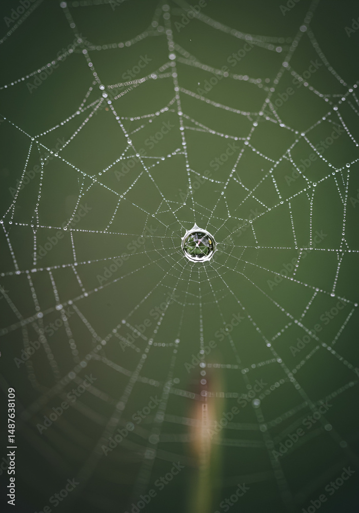 Obraz premium Dewdrop spider web, close-up