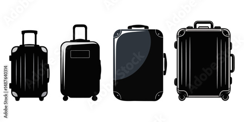 Collection of bag and suitcase silhouette templates. Editable vector illustration, set of travel bag icons of silhouette black shape vector illustration isolated on white background, Suitcase icon.