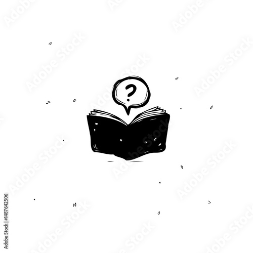 Open book with question mark symbol, conceptual learning and questioning process