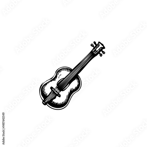 Stylized Drawing of Ukulele with Detailed Hatching and Textured Appearance