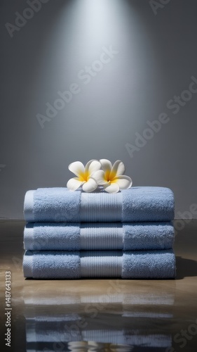 Studio shot of rolled towels with plaid cloth in hotel-like arrangement