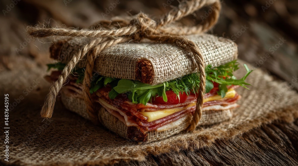 Obraz premium Rustic Wrapped Sandwich with Twine