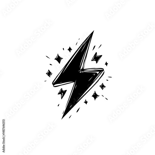 Stylized lightning bolt sketch conveying energy and power in bold monochrome