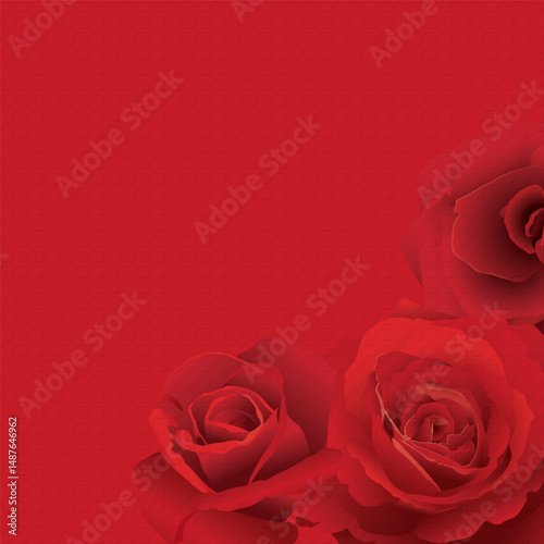 Red rose flower on red bond paper texture square background graphic illustration have blank space.