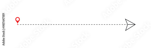 paper plane with dotted line trail trace icon, Vector paper airplane