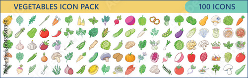 A Collection of 100 Colorful Vegetable Icons for Design Use