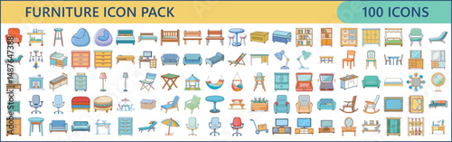 Collection of One Hundred Furniture Icons in Vector Format for Designers