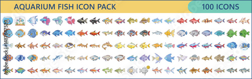 Aquarium Fish Icon Pack with One Hundred Icons Featuring Many Species