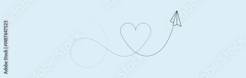 paper plane with dotted line trail trace icon, Vector paper airplane