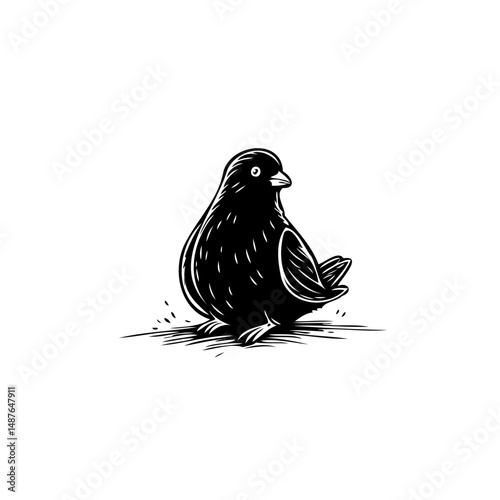 Monochromatic avian illustration depicting a pigeon with simplistic linework and graphic design