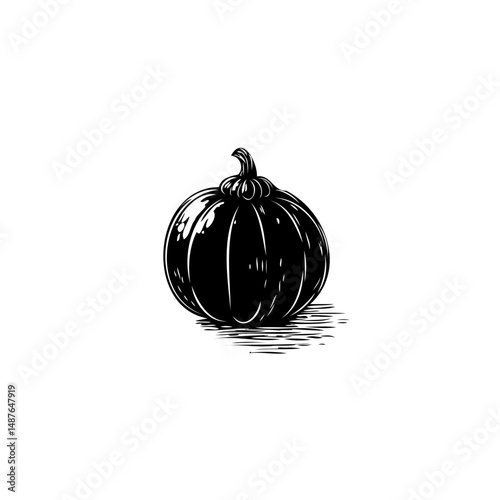 Monochromatic illustration of a pumpkin, showcasing artistic rendering techniques