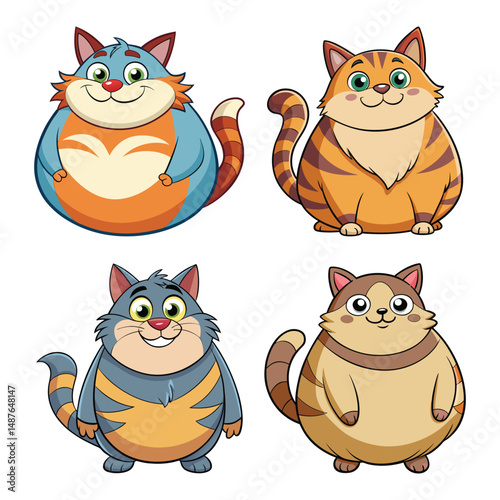 Cute Fat Cat Vector Icon Illustration Collection Set