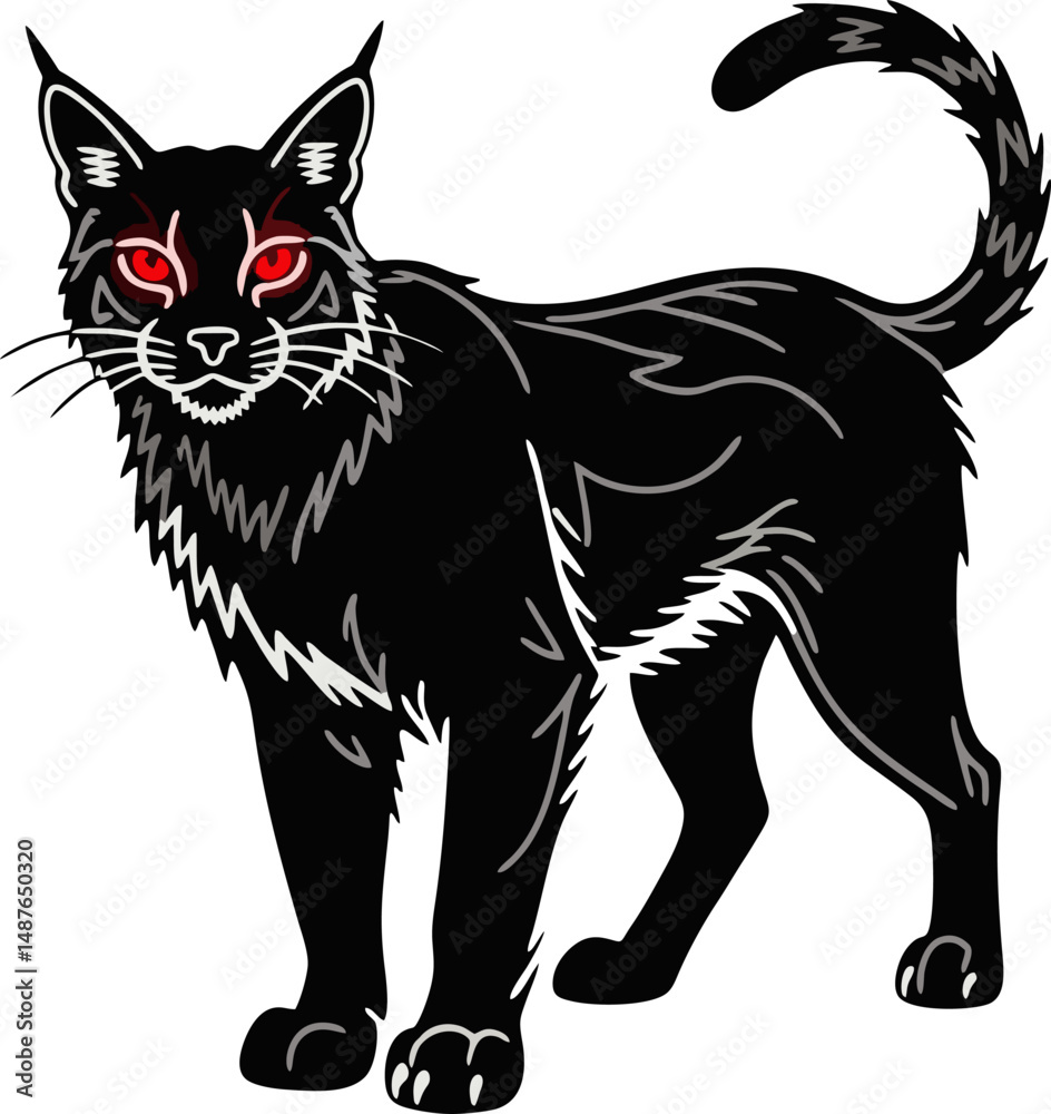 Obraz premium Dark Demon Cat with Glowing Red Eyes
