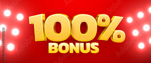 100 percent bonus. Cashback or prize concept.