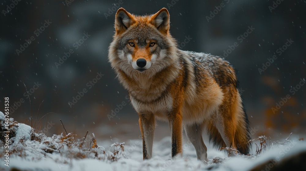 Fototapeta premium Majestic wolf in snowy forest