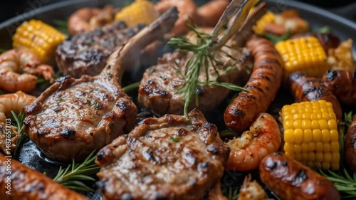 Grilled Surf and Turf with Corn and Rosemary