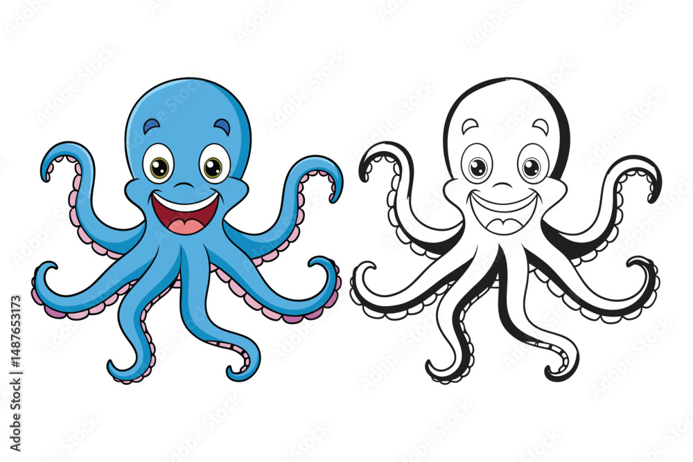 Obraz premium Funny Octopus Cartoon Vector Illustration