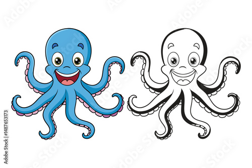 Funny Octopus Cartoon Vector Illustration